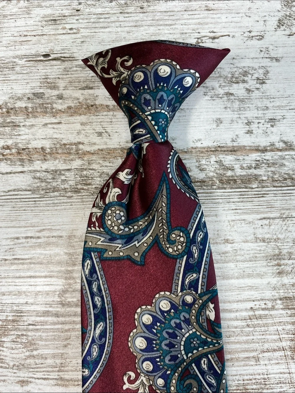Vintage American Edition Collection Clip-on Tie Burgundy Blue Paisley Retro 18.5